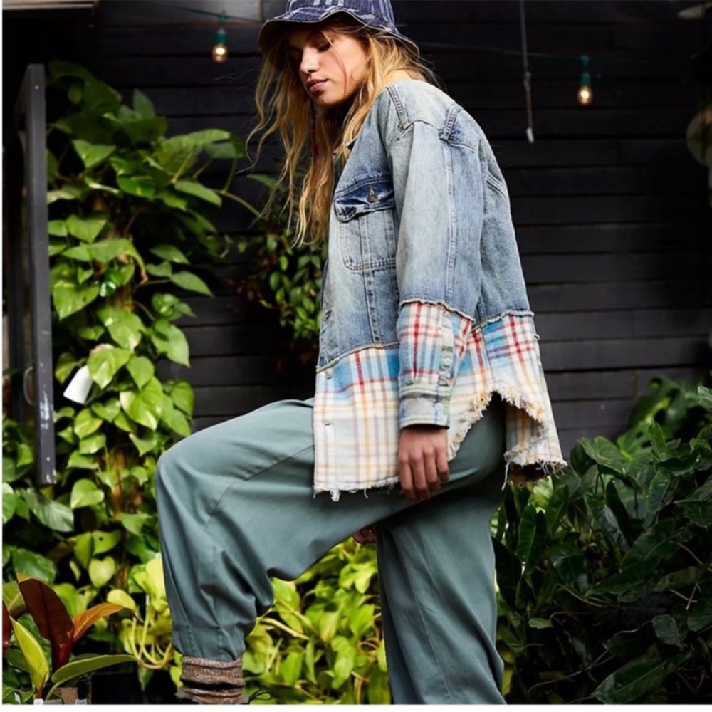 Free People sirius plaid mixed Jean jacket